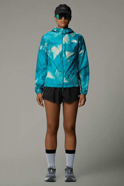 TNF W's Higher Run Wind Jacket: Galactic Blue Prism Print