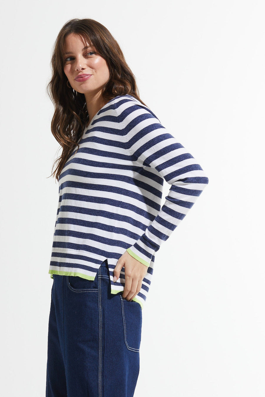 Z&P Striped Cotton Cashmere V-Neck Sweater