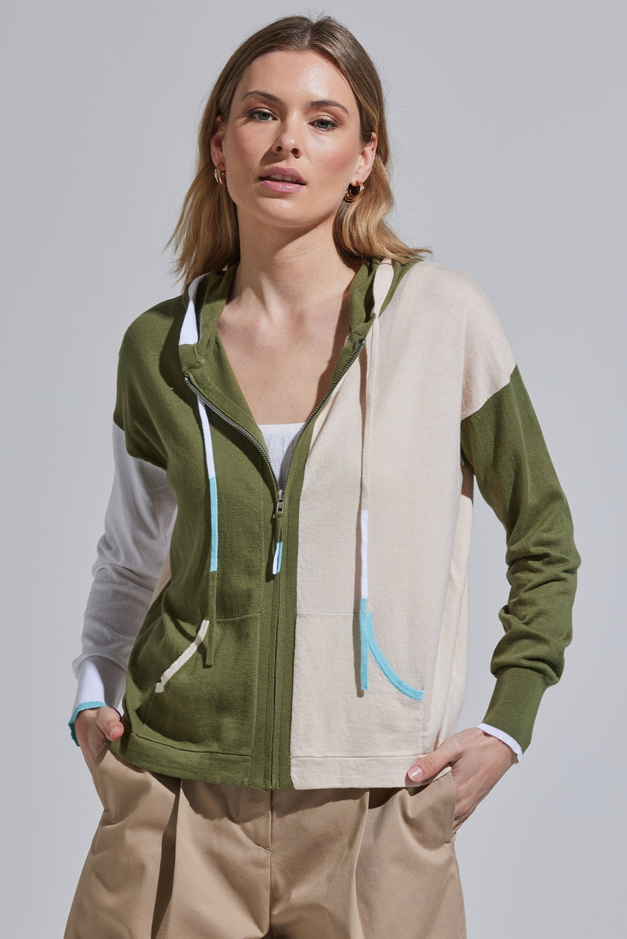 Z&P Cotton and Cashmere B Cardi Zippered Cardigan Sweater