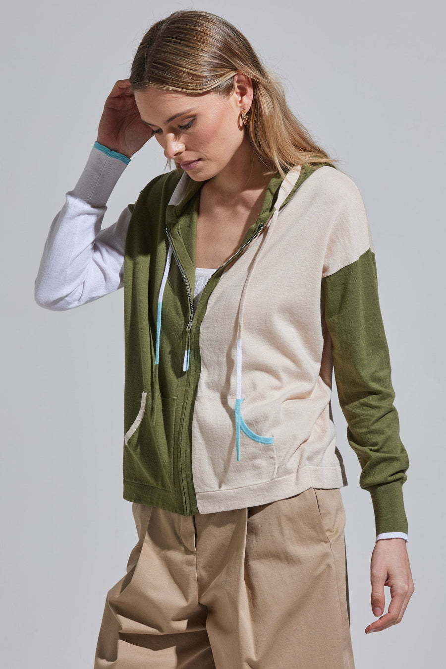 Z&P Cotton and Cashmere B Cardi Zippered Cardigan Sweater