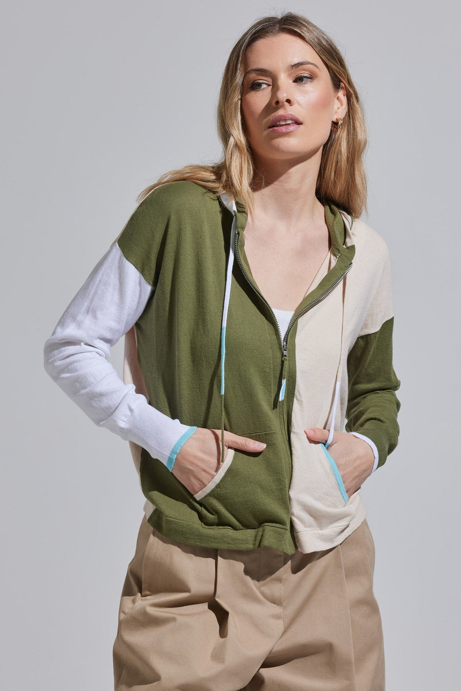 Z&P Cotton and Cashmere B Cardi Zippered Cardigan Sweater