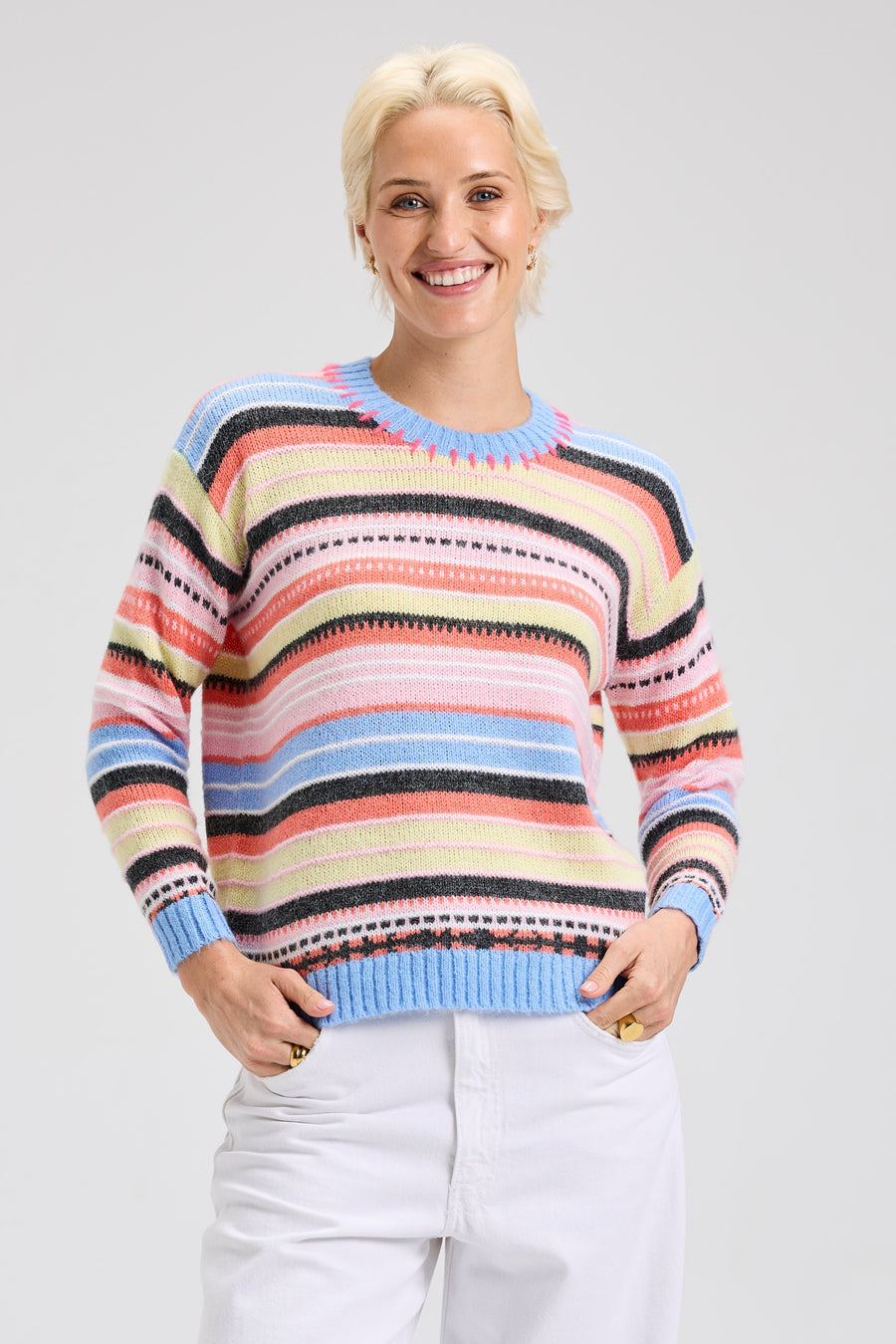 Z&P Mohair Stripe Sweater: Blue