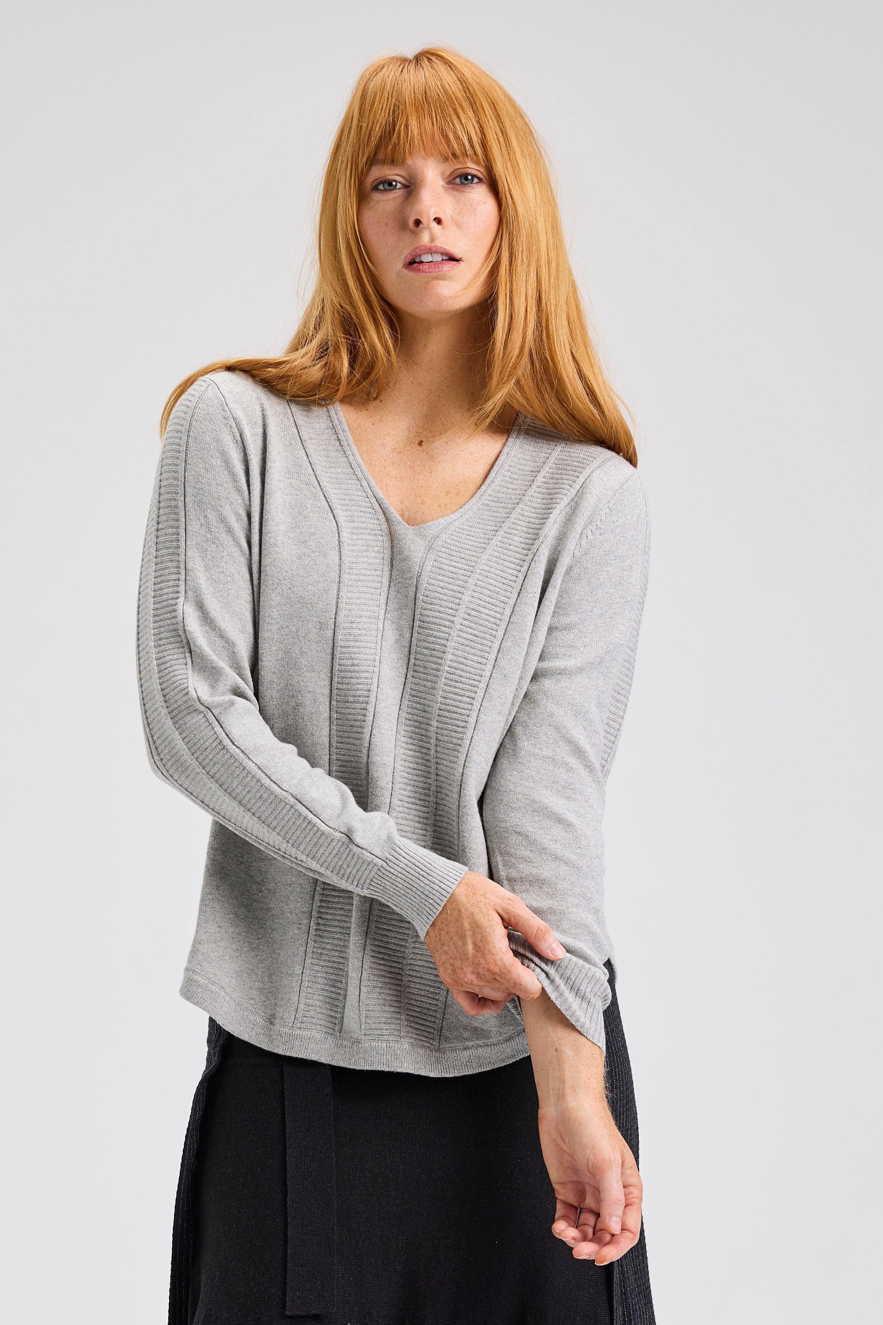 Z&P Cotton and Cashmere Soft V-Neck Sweater: Marl