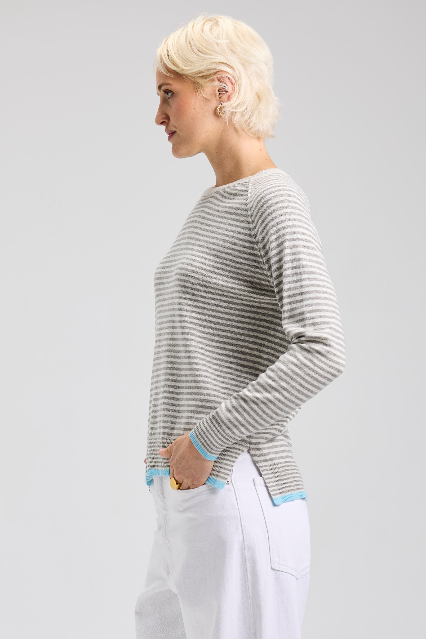 Z&P Light Marl Striped Crew Neck Sweater