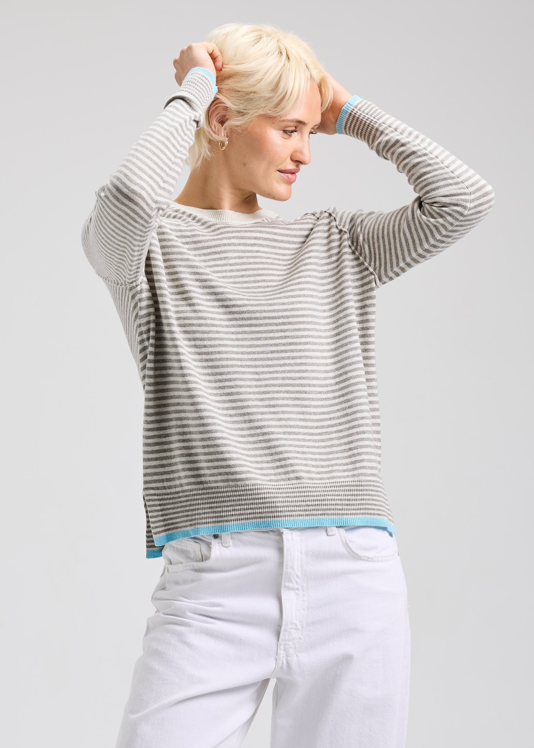 Z&P Light Marl Striped Crew Neck Sweater