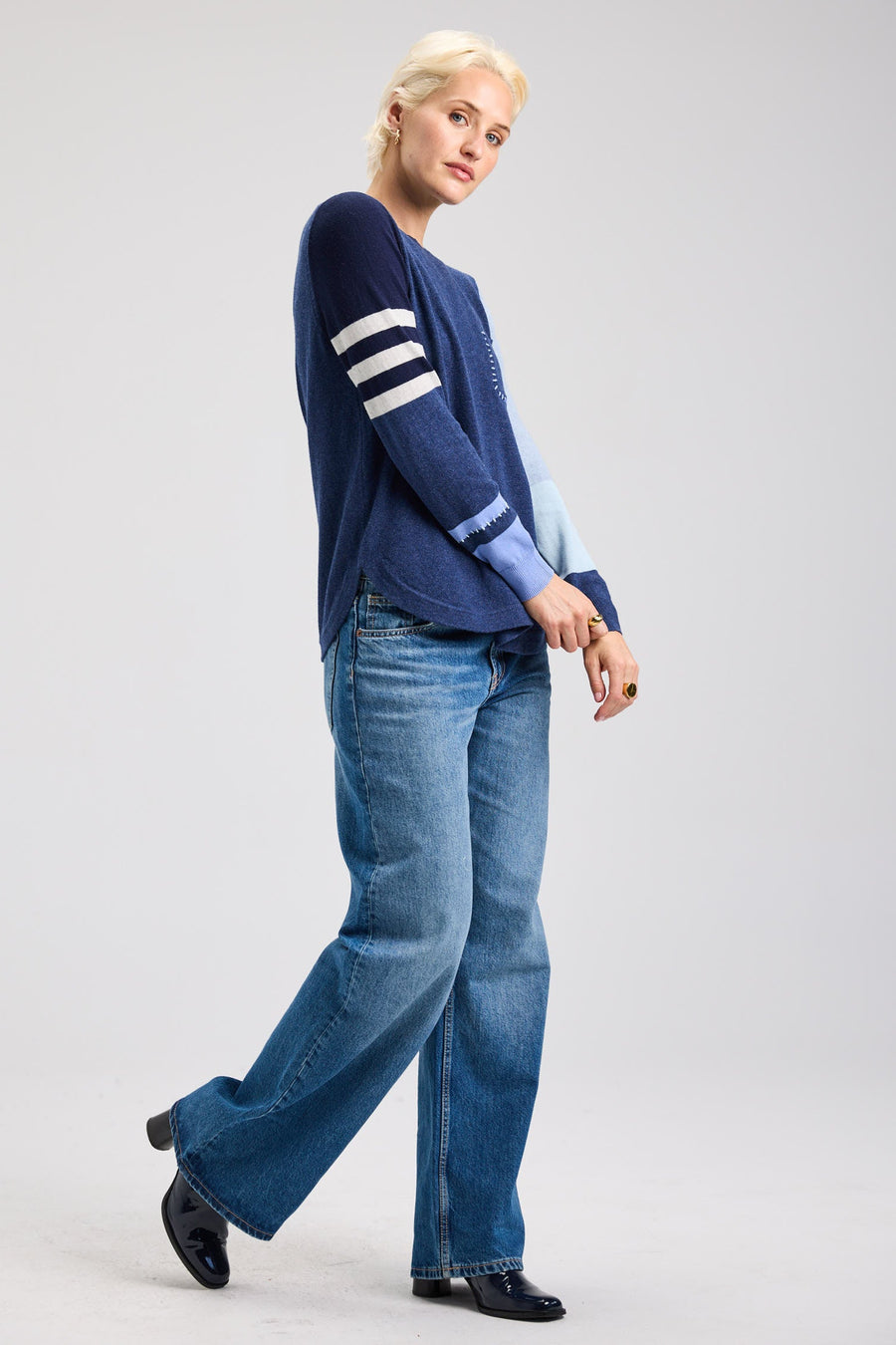 Z&P Spliced Cotton & Cashmere Sweater: Denim