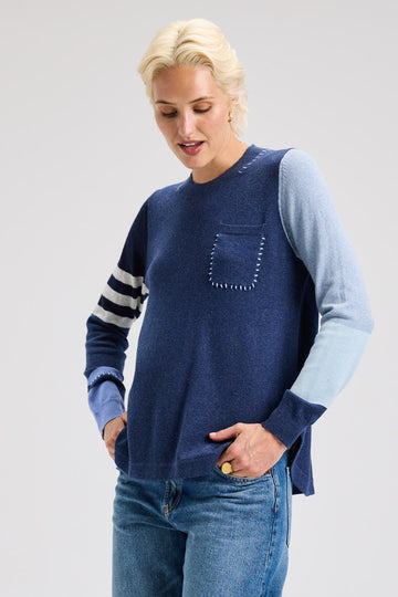 Z&P Spliced Cotton & Cashmere Sweater: Denim