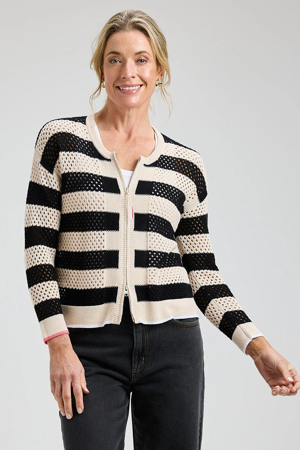 Z&P Pointelle Zip Cardi Sweater