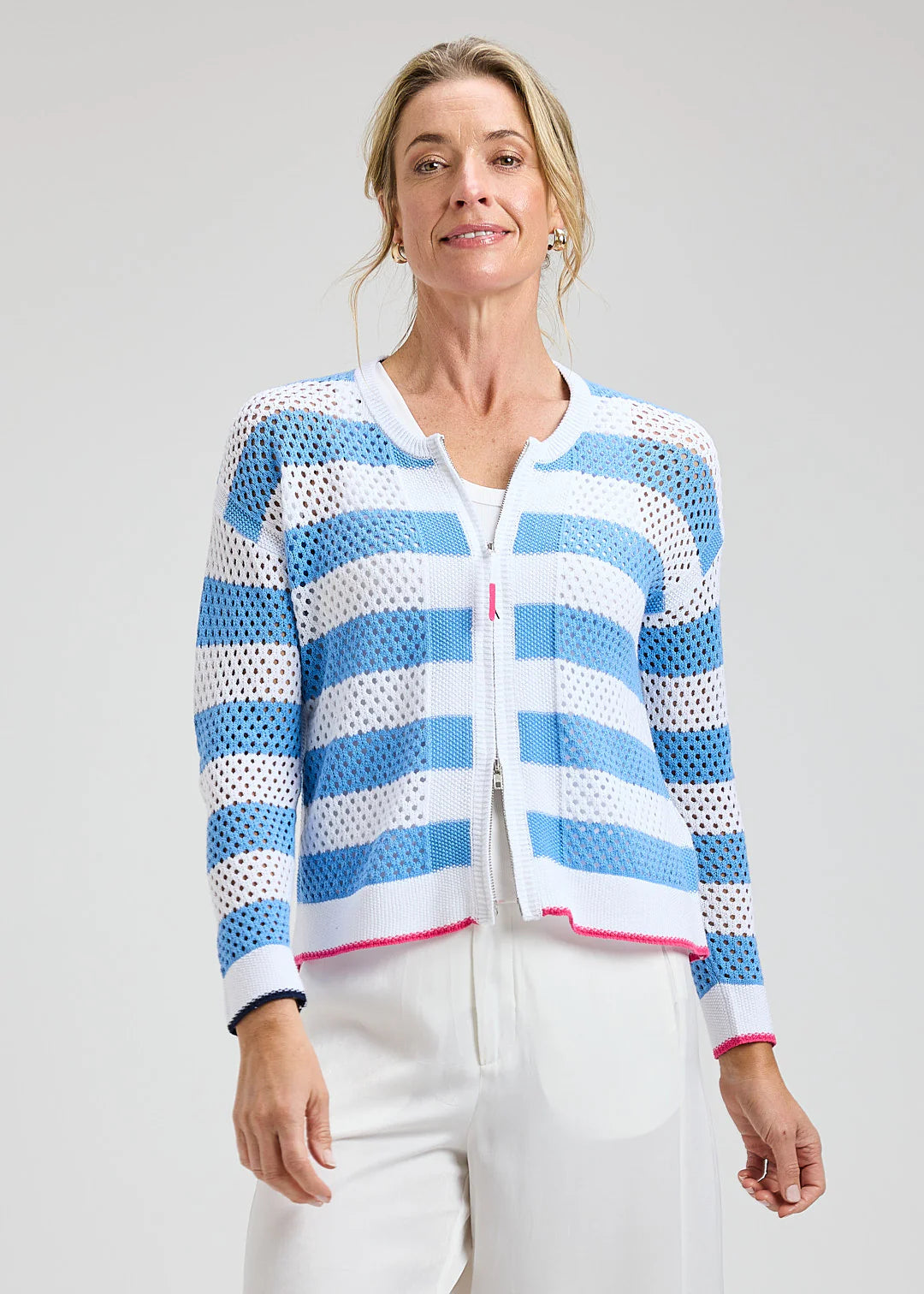 Z&P Pointelle Zip Cardi Sweater