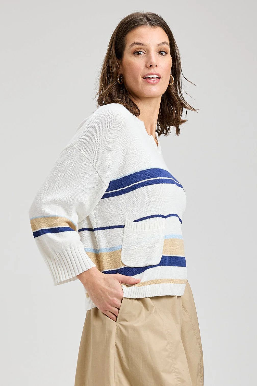 Z&P Cotton Stripe Crop Sweater