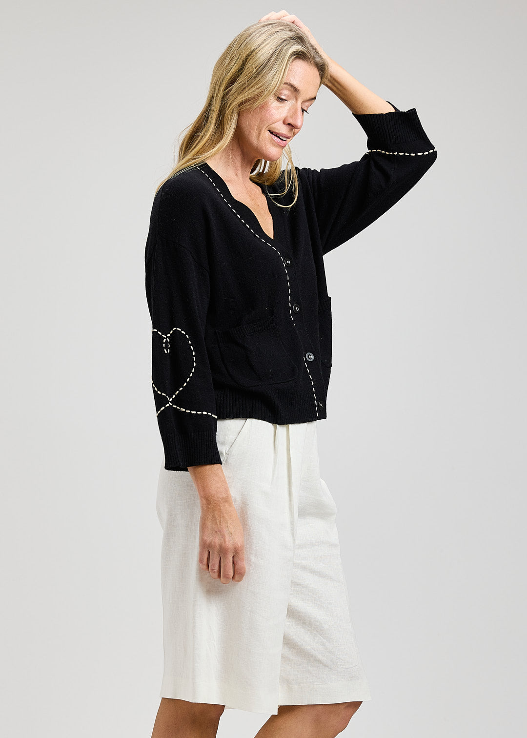 Z&P Delicate Hearts Cotton Cashmere Blend Cardigan Sweater