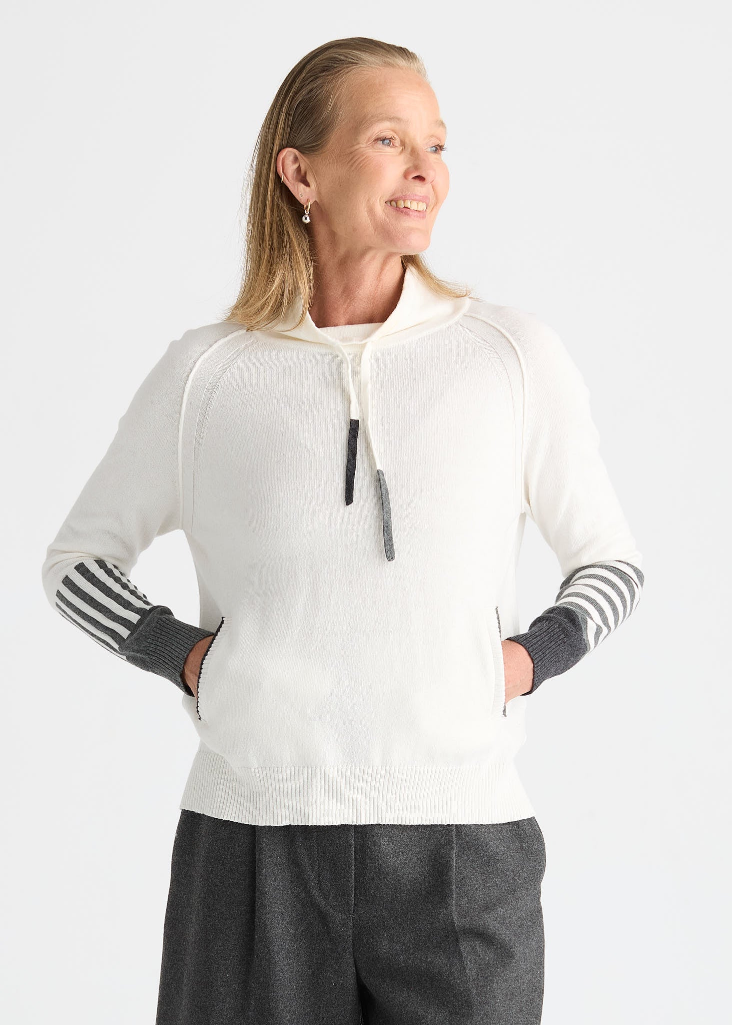 Z&P Drawcord Cotton Cashmere Sweater- White