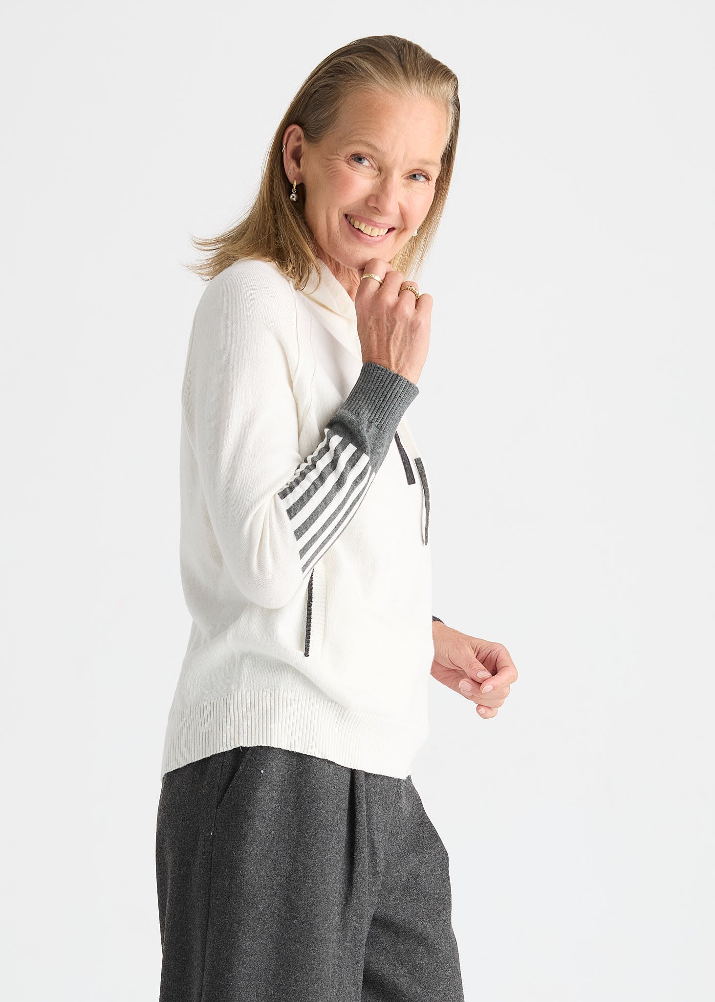 Z&P Drawcord Cotton Cashmere Sweater- White