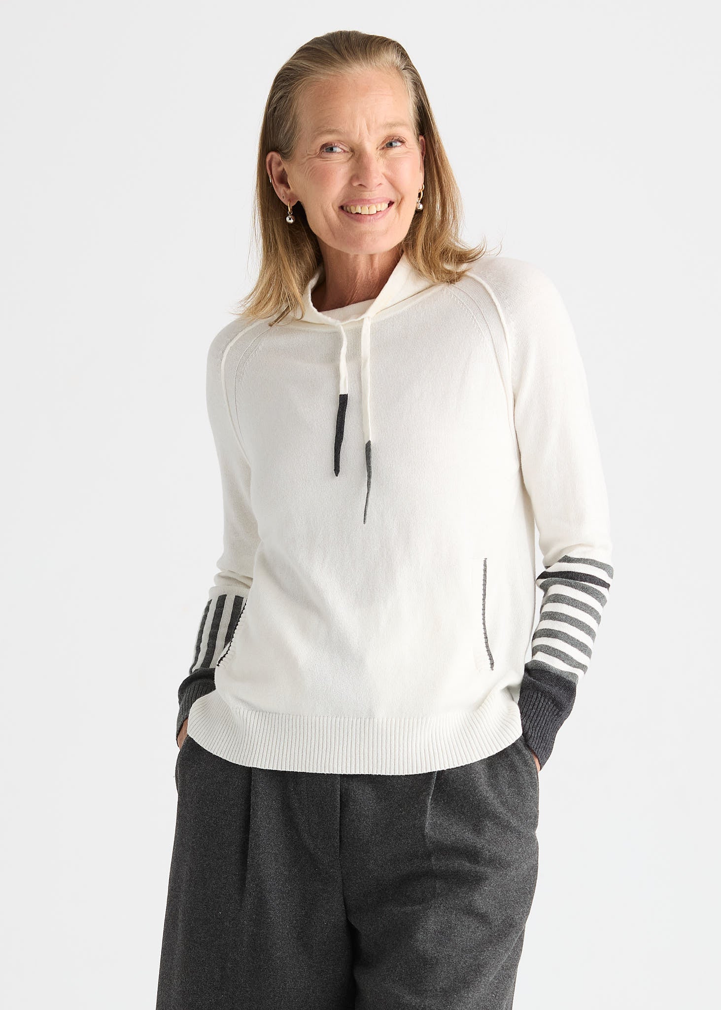 Z&P Drawcord Cotton Cashmere Sweater- White