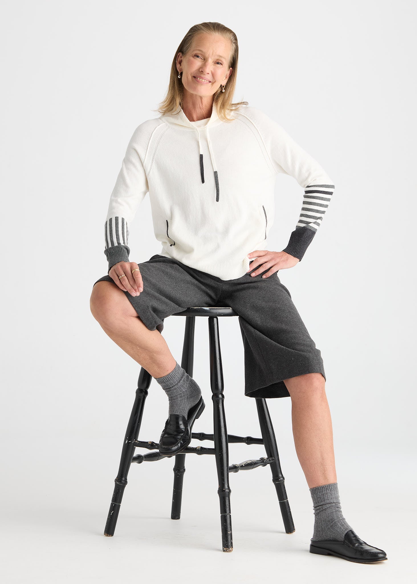 Z&P Drawcord Cotton Cashmere Sweater- White