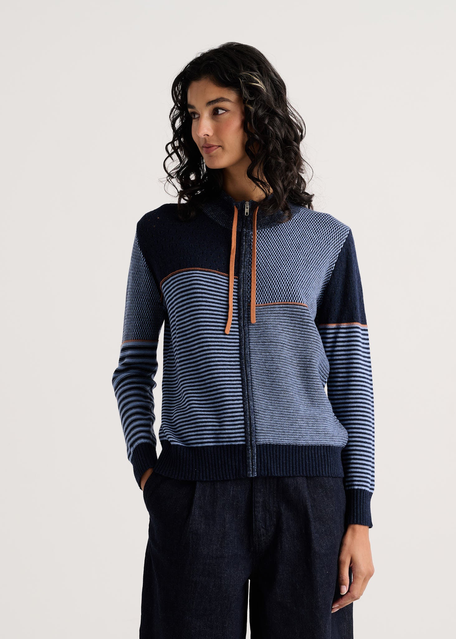 Z&P Dark Denim Knit Zip Up Cardigan Sweater