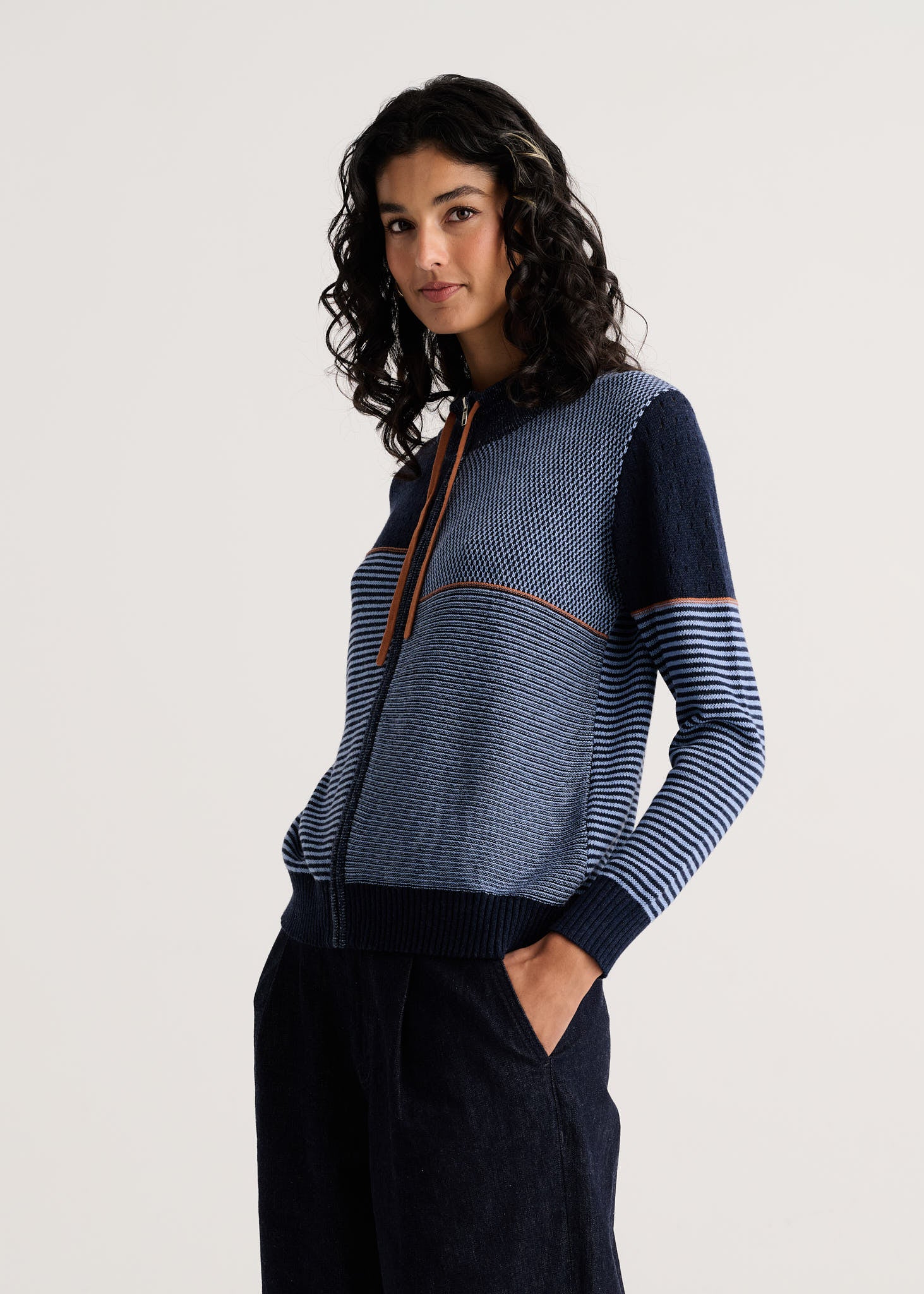 Z&P Dark Denim Knit Zip Up Cardigan Sweater