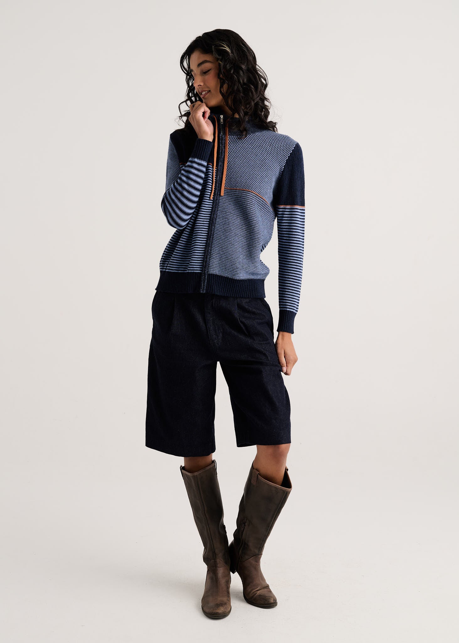 Z&P Dark Denim Knit Zip Up Cardigan Sweater