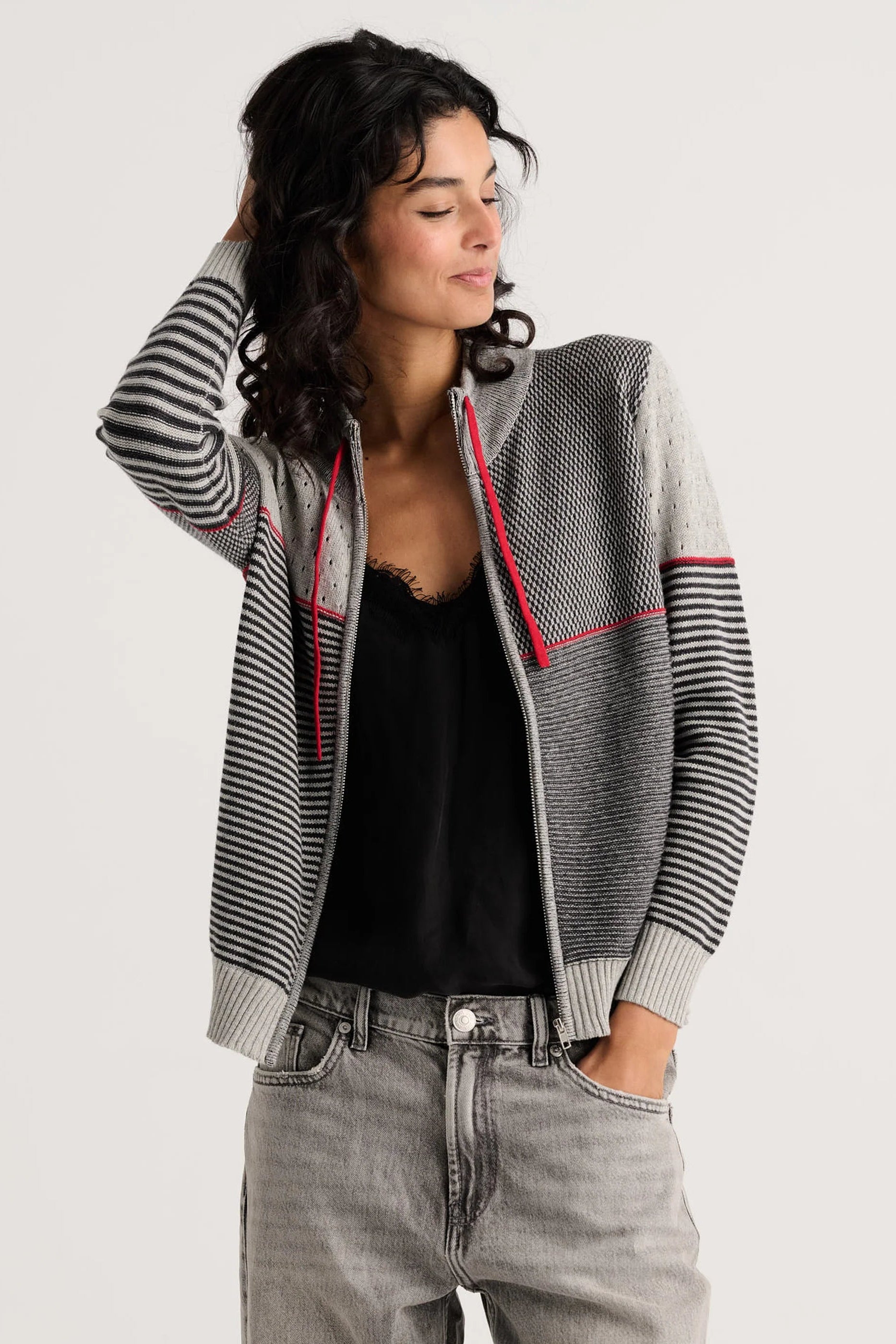 Z&P Marl Knit Zip Up Cardigan Sweater