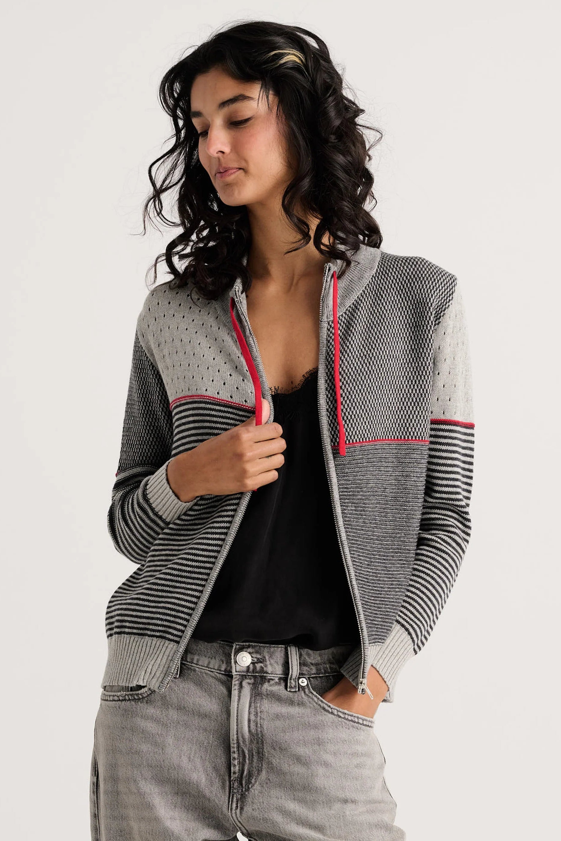 Z&P Marl Knit Zip Up Cardigan Sweater