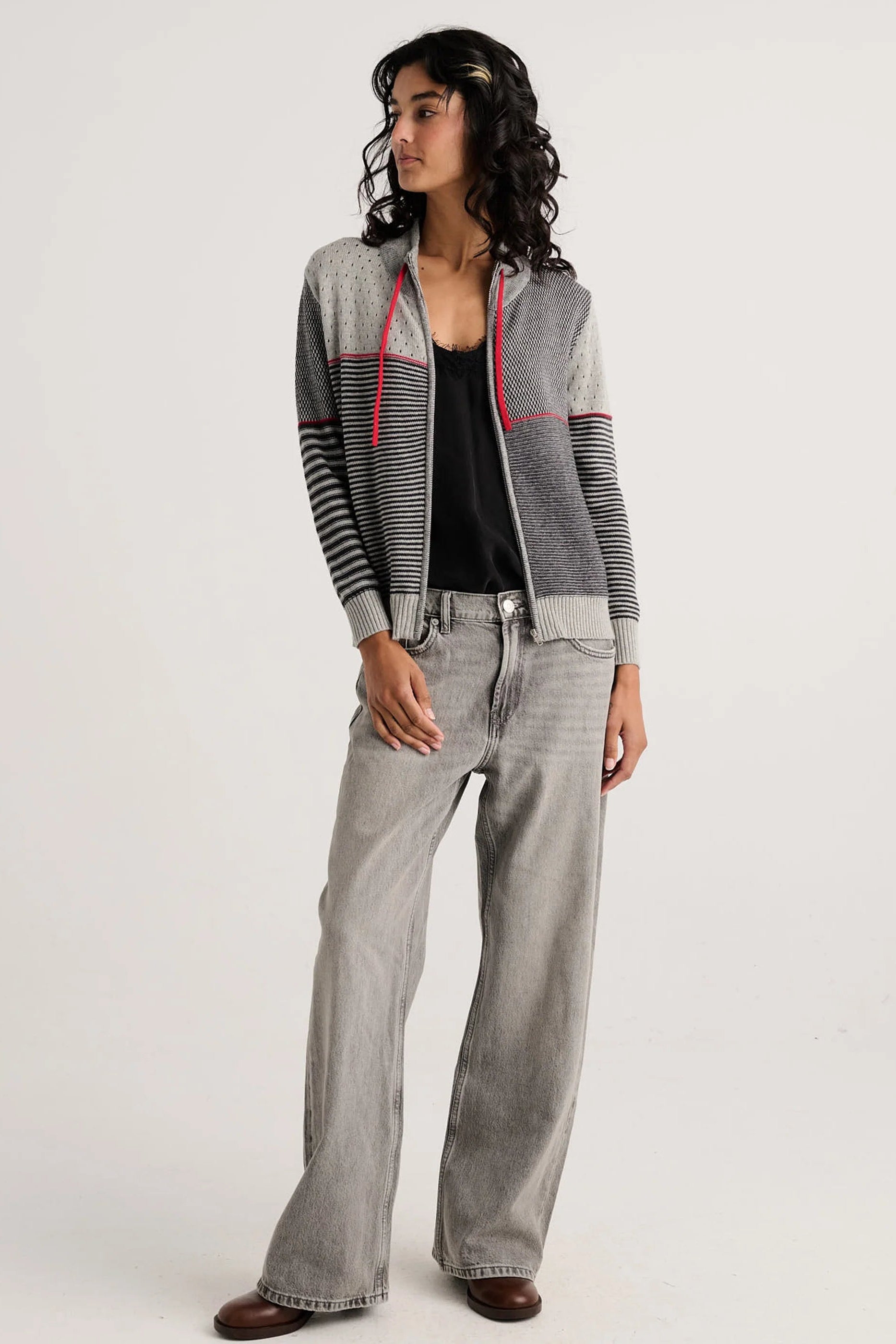 Z&P Marl Knit Zip Up Cardigan Sweater