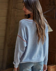 In the Blues Contrast Stitches Crew Neck Sweater