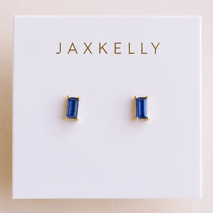 JK Baguette Sapphire Gold Earrings