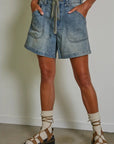 Summerset Denim Straight Leg Drawstring Waist Shorts