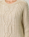 Pebble Washed Cotton Cable Crew Sweater: Almond