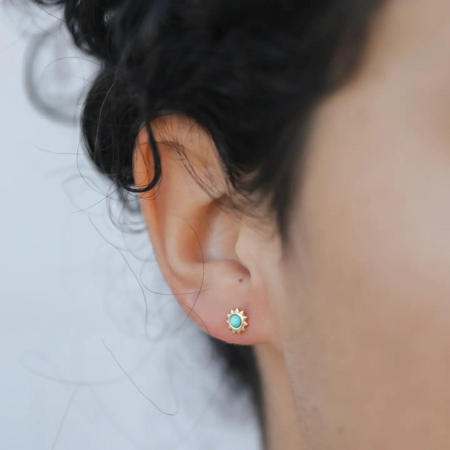 JK Sun Stud Turquoise Gold Earrings