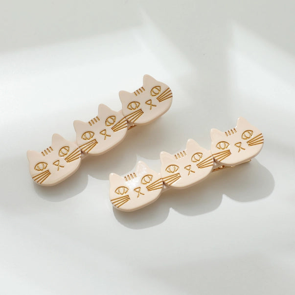 Zoe Triple Cat Face Barrette Clip - Set of 2