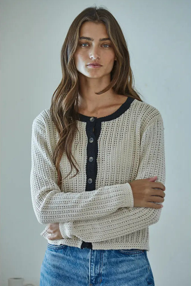 Natural Knit Cotton Cardigan Sweater