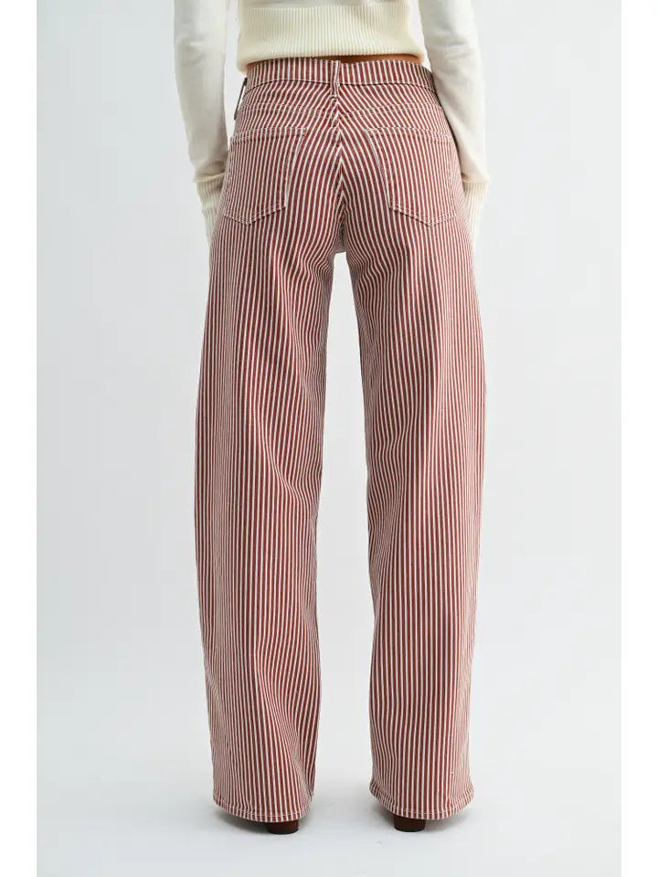 Spicey Brown Striped Relaxed Wide Leg Jeans