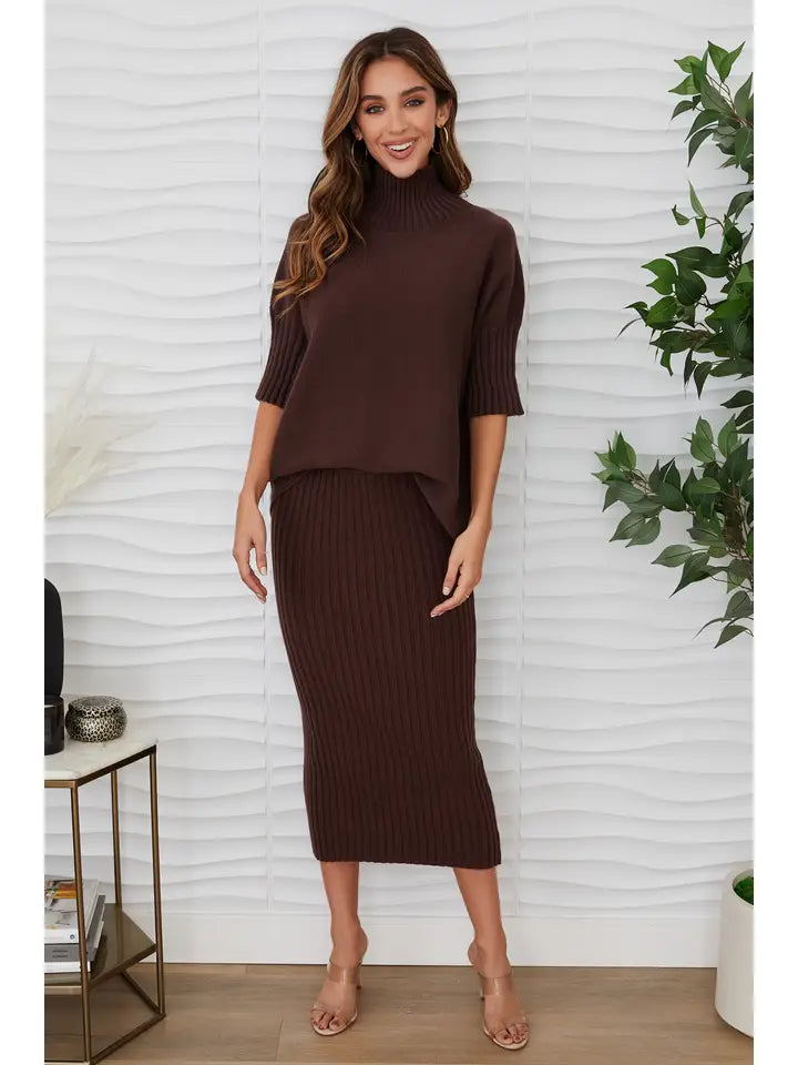 Ribbed Fitted Midi Skirt