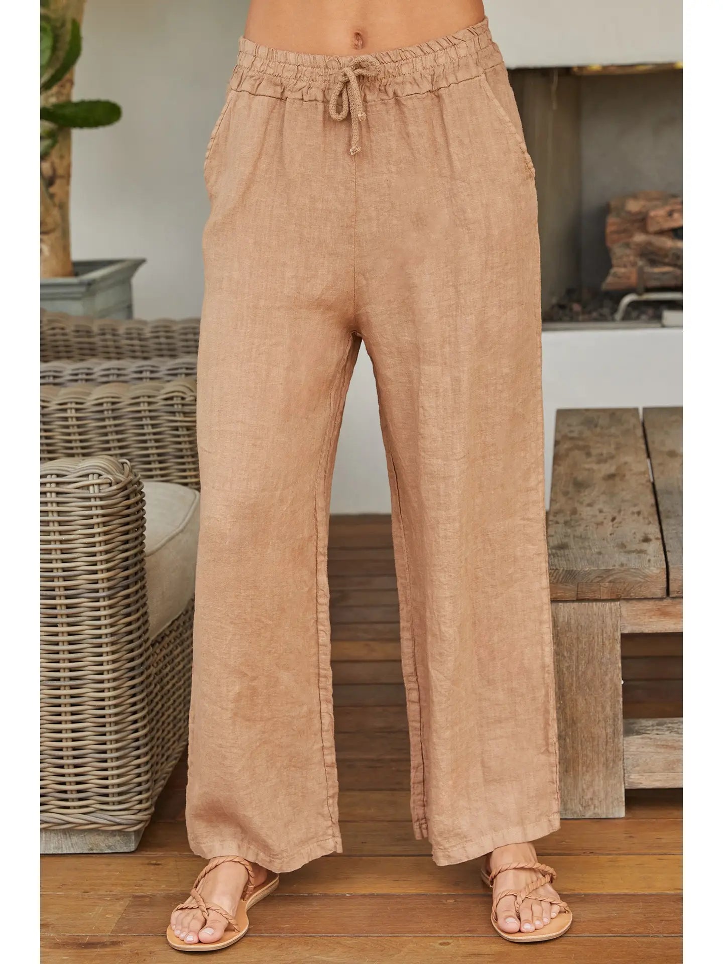 Coco Italian Linen Tie Waist Pants with Pockets