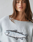 A Little Fishy Light Blue Crew Neck Sweater