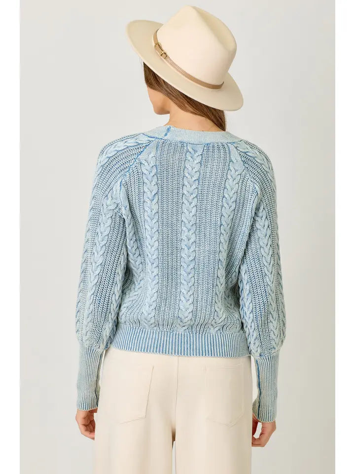 Blue Cotton Weaving Sweater Cardigan