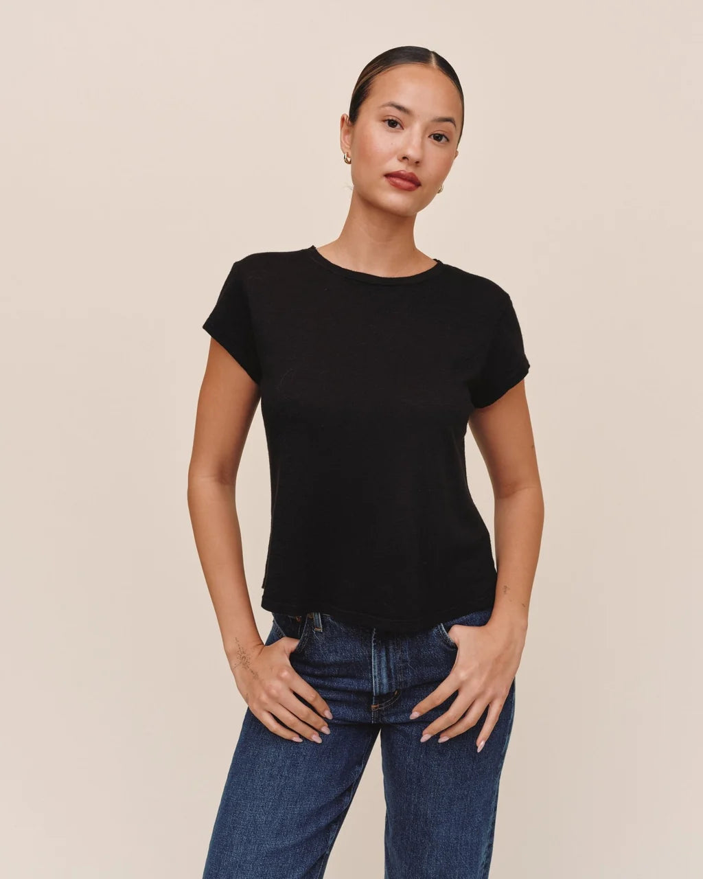 Bella Dahl Short Sleeve Crew Neck Cotton Cashmere Tee