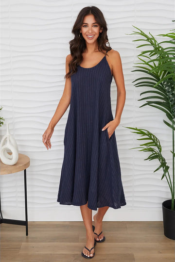 Pinstripe Linen Maxi Dress