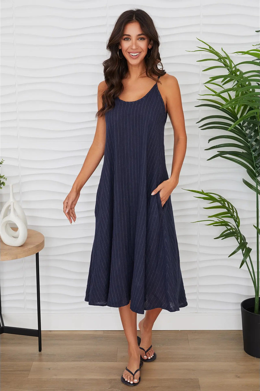 Pinstripe Linen Maxi Dress