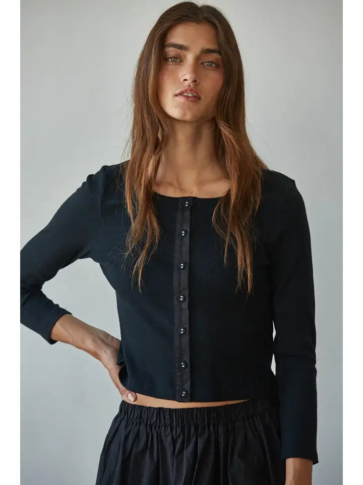 Cotton Ribbed Knit Cardi