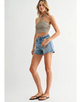 Light Denim Classic Side Slit Jean Shorts