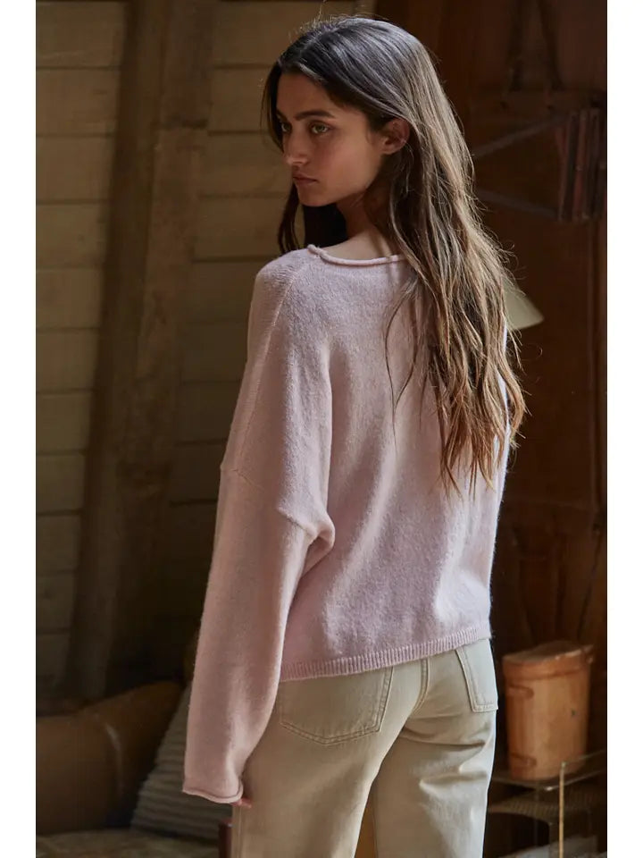 Pinky Rolled Round Neck Sweater