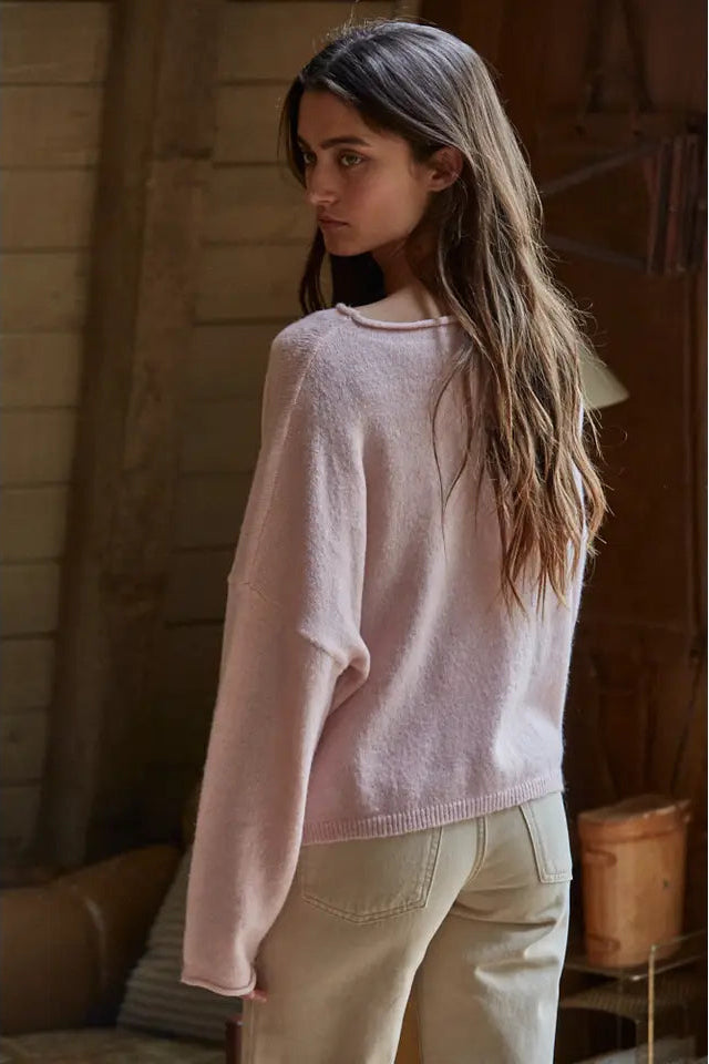Pinky Rolled Round Neck Sweater
