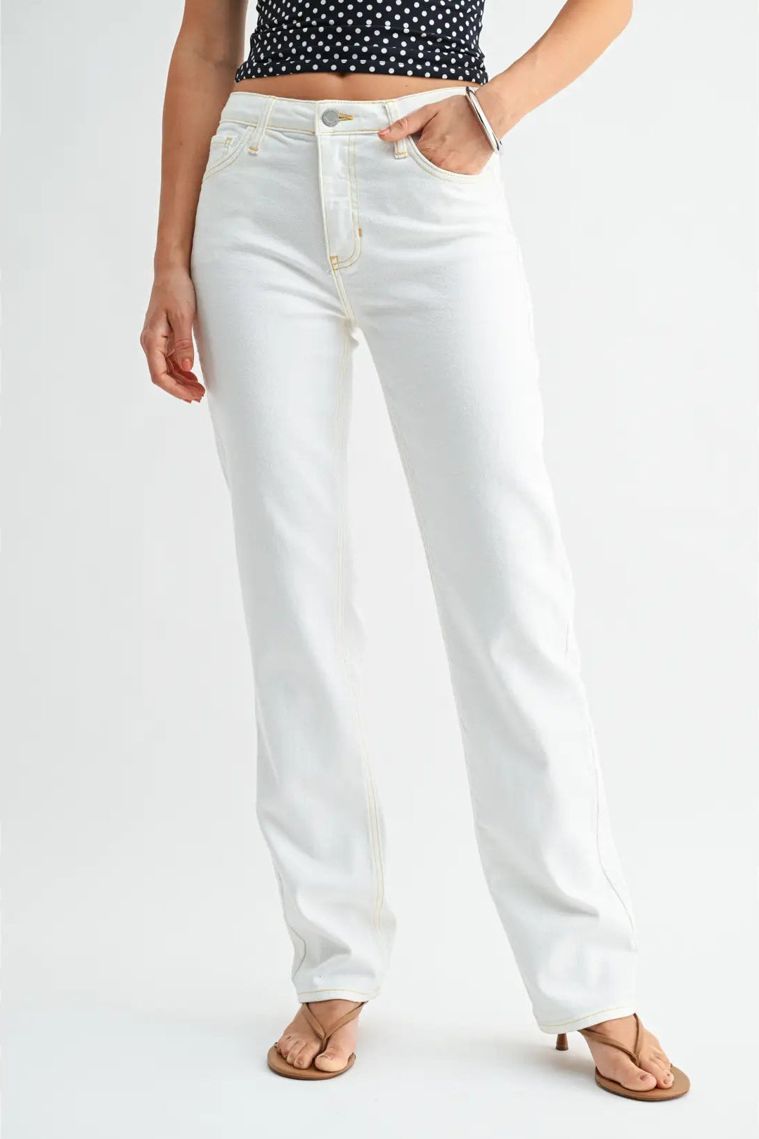 JBD Mid Rise Stovepipe Straight Leg Off White Jeans