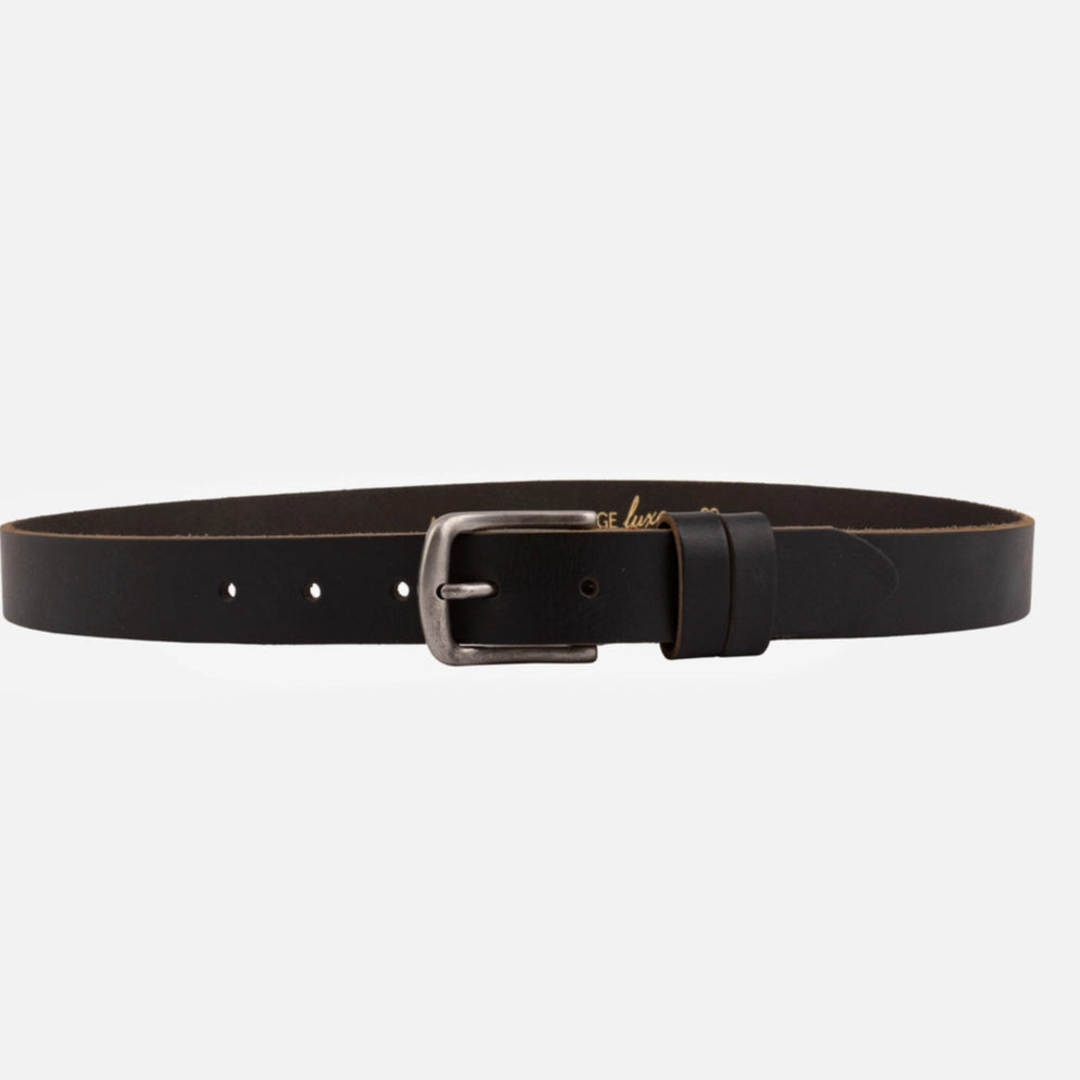 Abel Unisex Sleek Leather Belt with Silver Buckle - Black