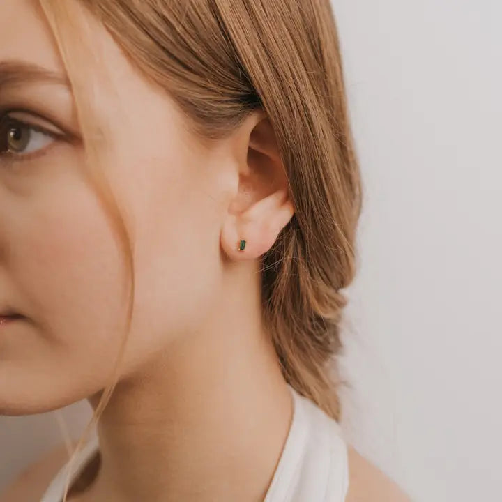 JK Baguette Emerald Gold Earrings