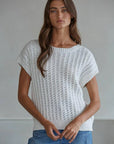 Knit Sweater Cotton Crochet Round Neck Short Sleeve Pullover Top