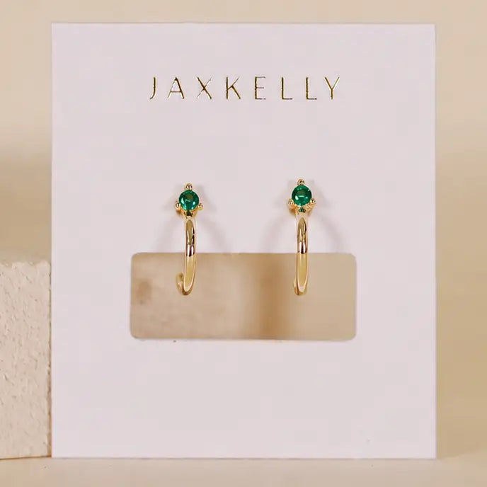 JK Open Mini Hoop Earrings: 18K Gold Green Emerald