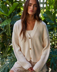 Cotton Knit Long Sleeve V-Neck Cardi